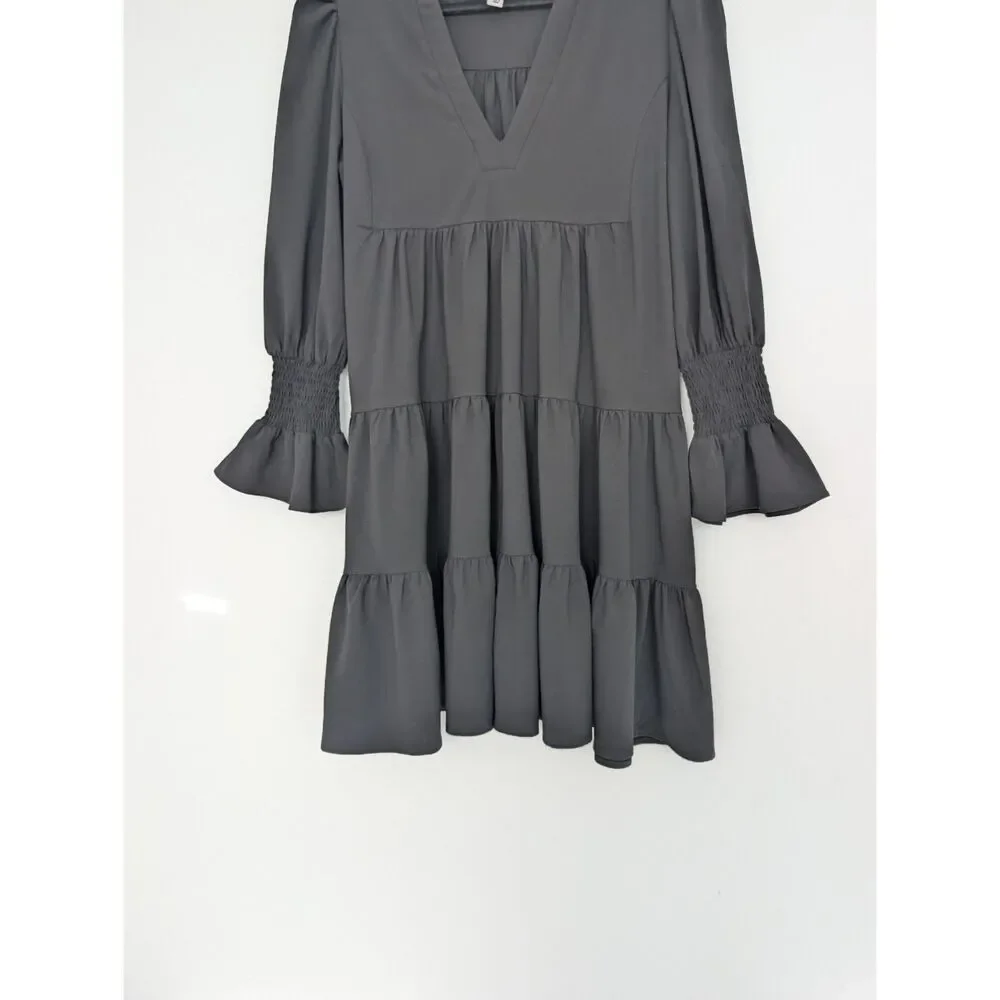 Tuckernuck Pomander Place Crepe Kenzo Mini Dress Long Sleeve Tiered Sz S - Picture 9 of 16